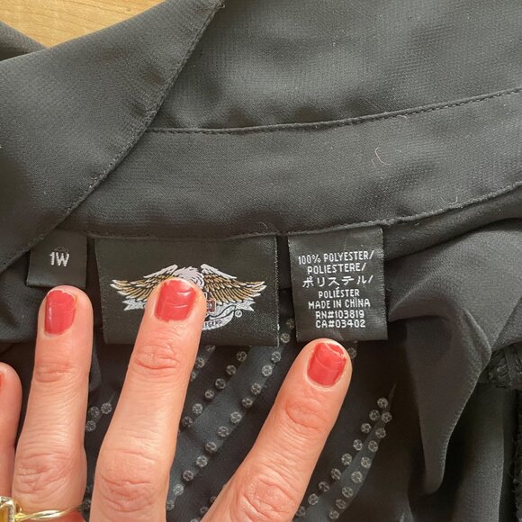 Harley Davidson Plus Size 1X Sheer Black Button Down Rhinestone Logo Top Womens - Picture 11 of 12